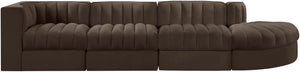 Meridian Furniture Rummi Four Piece Modular Sectional Brown Velvet Channel Tufted Low Profile Sofa 660Brown-Sec4D