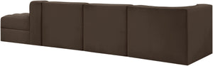 Meridian Furniture Rummi Four Piece Modular Sectional Brown Velvet Channel Tufted Low Profile Sofa 660Brown-Sec4D