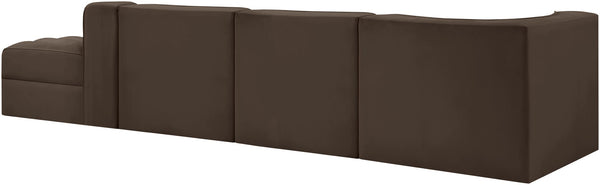 Meridian Furniture Rummi Four Piece Modular Sectional Brown Velvet Channel Tufted Low Profile Sofa 660Brown-Sec4D