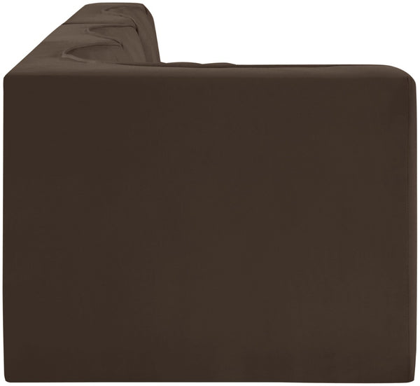 Meridian Furniture Rummi Four Piece Modular Sectional Brown Velvet Channel Tufted Low Profile Sofa 660Brown-Sec4D