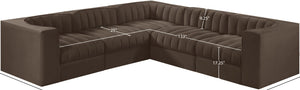 Meridian Furniture Rummi Five Piece Modular Sectional in Channel Tufted Brown Performance Velvet 660Brown-Sec5B