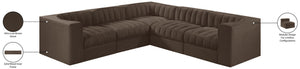 Meridian Furniture Rummi Five Piece Modular Sectional in Channel Tufted Brown Performance Velvet 660Brown-Sec5B