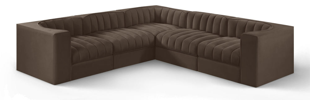 Meridian Furniture Rummi Five Piece Modular Sectional in Channel Tufted Brown Performance Velvet 660Brown-Sec5B