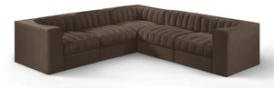 Meridian Furniture Rummi Five Piece Modular Sectional in Channel Tufted Brown Performance Velvet 660Brown-Sec5B