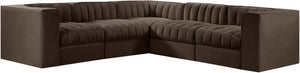 Meridian Furniture Rummi Five Piece Modular Sectional in Channel Tufted Brown Performance Velvet 660Brown-Sec5B