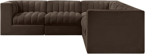 Meridian Furniture Rummi Five Piece Modular Sectional in Channel Tufted Brown Performance Velvet 660Brown-Sec5B