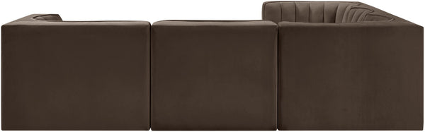 Meridian Furniture Rummi Five Piece Modular Sectional in Channel Tufted Brown Performance Velvet 660Brown-Sec5B