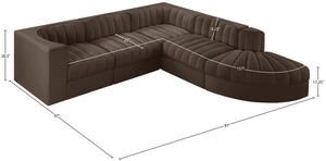 Meridian Furniture Rummi Five Piece Modular Sectional with Channel Tufted Brown Velvet Performance Fabric 660Brown-Sec5C