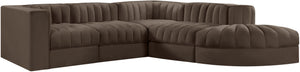 Meridian Furniture Rummi Five Piece Modular Sectional with Channel Tufted Brown Velvet Performance Fabric 660Brown-Sec5C