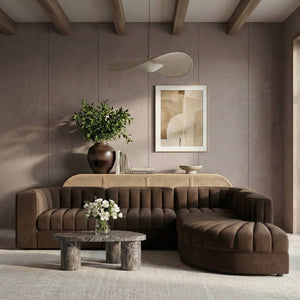 Meridian Furniture Rummi Five Piece Modular Sectional with Channel Tufted Brown Velvet Performance Fabric 660Brown-Sec5C