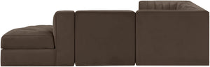 Meridian Furniture Rummi Five Piece Modular Sectional with Channel Tufted Brown Velvet Performance Fabric 660Brown-Sec5C