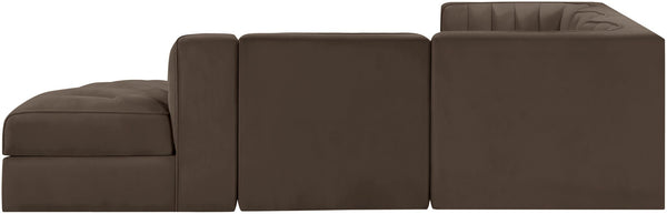 Meridian Furniture Rummi Five Piece Modular Sectional with Channel Tufted Brown Velvet Performance Fabric 660Brown-Sec5C