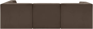 Meridian Furniture Rummi Five Piece Modular Sectional with Channel Tufted Brown Velvet Performance Fabric 660Brown-Sec5C