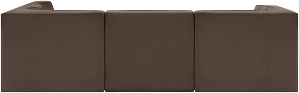 Meridian Furniture Rummi Five Piece Modular Sectional with Channel Tufted Brown Velvet Performance Fabric 660Brown-Sec5C