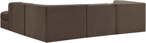 Meridian Furniture Rummi Five Piece Modular Sectional with Channel Tufted Brown Velvet Performance Fabric 660Brown-Sec5C