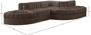 Meridian Furniture Rummi Five Piece Modular Sectional Brown Velvet Channel Tufted Contemporary Sofa 660Brown-Sec5D