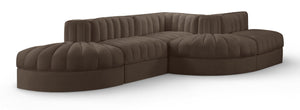 Meridian Furniture Rummi Five Piece Modular Sectional Brown Velvet Channel Tufted Contemporary Sofa 660Brown-Sec5D
