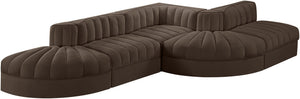 Meridian Furniture Rummi Five Piece Modular Sectional Brown Velvet Channel Tufted Contemporary Sofa 660Brown-Sec5D