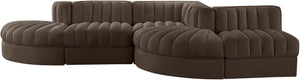 Meridian Furniture Rummi Five Piece Modular Sectional Brown Velvet Channel Tufted Contemporary Sofa 660Brown-Sec5D