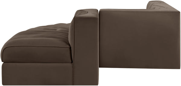 Meridian Furniture Rummi Five Piece Modular Sectional Brown Velvet Channel Tufted Contemporary Sofa 660Brown-Sec5D