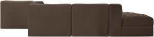 Meridian Furniture Rummi Five Piece Modular Sectional Brown Velvet Channel Tufted Contemporary Sofa 660Brown-Sec5D