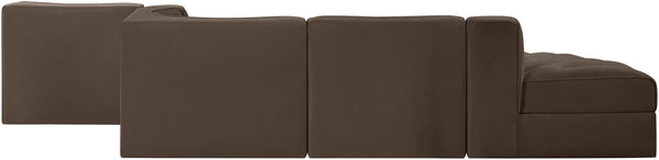 Meridian Furniture Rummi Five Piece Modular Sectional Brown Velvet Channel Tufted Contemporary Sofa 660Brown-Sec5D