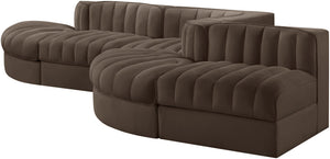 Meridian Furniture Rummi Five Piece Modular Sectional Brown Velvet Channel Tufted Contemporary Sofa 660Brown-Sec5D