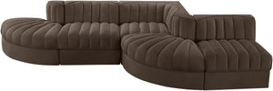 Meridian Furniture Rummi Five Piece Modular Sectional Brown Velvet Channel Tufted Contemporary Sofa 660Brown-Sec5D