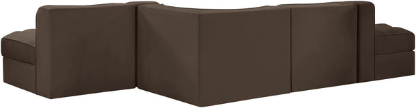 Meridian Furniture Rummi Five Piece Modular Sectional Brown Velvet Channel Tufted Contemporary Sofa 660Brown-Sec5D