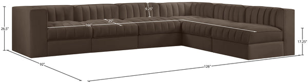 Meridian Furniture Rummi Six Piece Channel Tufted Modular Sectional Brown Velvet Performance Fabric 660Brown-Sec6B