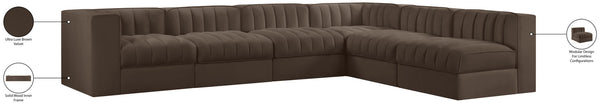 Meridian Furniture Rummi Six Piece Channel Tufted Modular Sectional Brown Velvet Performance Fabric 660Brown-Sec6B