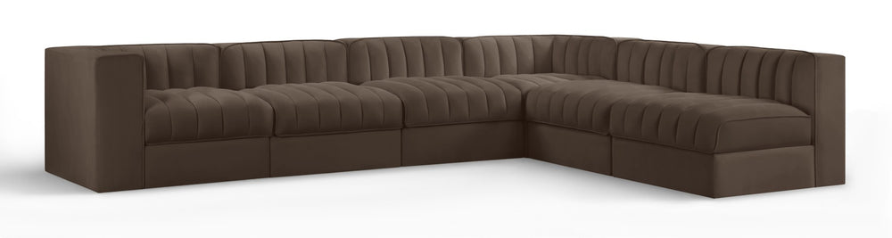 Meridian Furniture Rummi Six Piece Channel Tufted Modular Sectional Brown Velvet Performance Fabric 660Brown-Sec6B