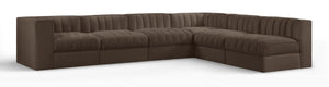 Meridian Furniture Rummi Six Piece Channel Tufted Modular Sectional Brown Velvet Performance Fabric 660Brown-Sec6B