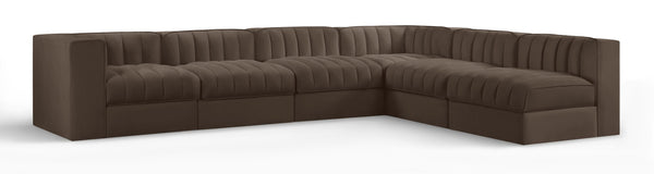 Meridian Furniture Rummi Six Piece Channel Tufted Modular Sectional Brown Velvet Performance Fabric 660Brown-Sec6B