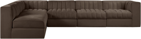 Meridian Furniture Rummi Six Piece Channel Tufted Modular Sectional Brown Velvet Performance Fabric 660Brown-Sec6B