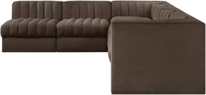 Meridian Furniture Rummi Six Piece Channel Tufted Modular Sectional Brown Velvet Performance Fabric 660Brown-Sec6B