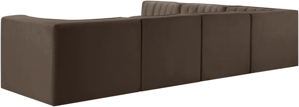 Meridian Furniture Rummi Six Piece Channel Tufted Modular Sectional Brown Velvet Performance Fabric 660Brown-Sec6B