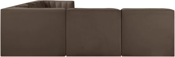 Meridian Furniture Rummi Six Piece Channel Tufted Modular Sectional Brown Velvet Performance Fabric 660Brown-Sec6B