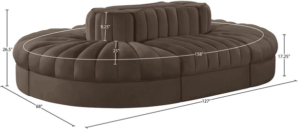Meridian Furniture Rummi Six Piece Modular Sectional Channel Tufted Brown Velvet Performance Fabric Sofa 660Brown-Sec6C
