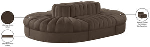Meridian Furniture Rummi Six Piece Modular Sectional Channel Tufted Brown Velvet Performance Fabric Sofa 660Brown-Sec6C