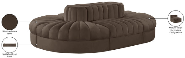 Meridian Furniture Rummi Six Piece Modular Sectional Channel Tufted Brown Velvet Performance Fabric Sofa 660Brown-Sec6C
