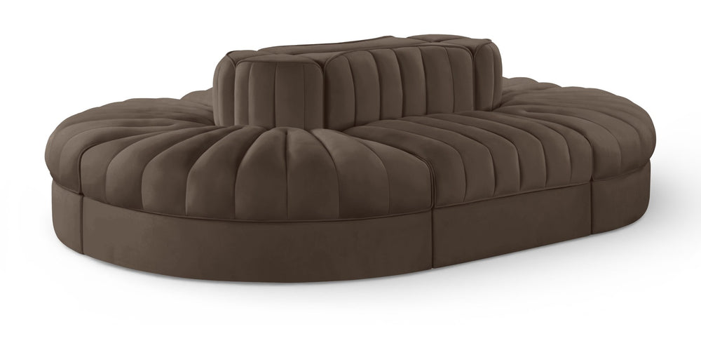 Meridian Furniture Rummi Six Piece Modular Sectional Channel Tufted Brown Velvet Performance Fabric Sofa 660Brown-Sec6C
