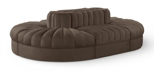 Meridian Furniture Rummi Six Piece Modular Sectional Channel Tufted Brown Velvet Performance Fabric Sofa 660Brown-Sec6C