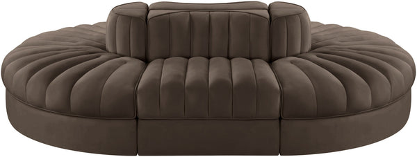 Meridian Furniture Rummi Six Piece Modular Sectional Channel Tufted Brown Velvet Performance Fabric Sofa 660Brown-Sec6C