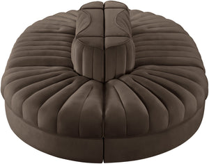 Meridian Furniture Rummi Six Piece Modular Sectional Channel Tufted Brown Velvet Performance Fabric Sofa 660Brown-Sec6C