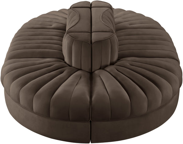 Meridian Furniture Rummi Six Piece Modular Sectional Channel Tufted Brown Velvet Performance Fabric Sofa 660Brown-Sec6C