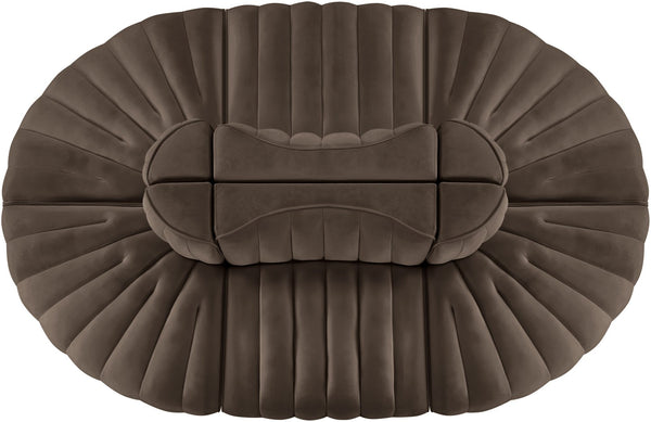 Meridian Furniture Rummi Six Piece Modular Sectional Channel Tufted Brown Velvet Performance Fabric Sofa 660Brown-Sec6C
