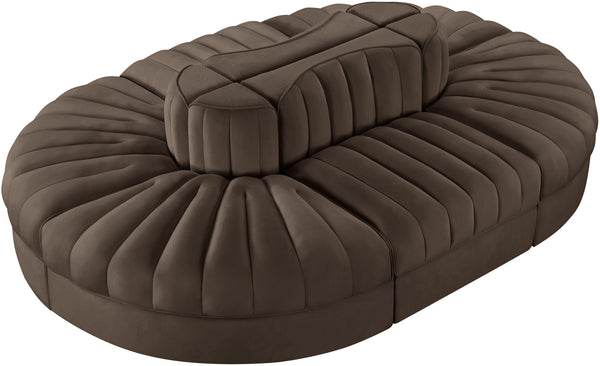 Meridian Furniture Rummi Six Piece Modular Sectional Channel Tufted Brown Velvet Performance Fabric Sofa 660Brown-Sec6C