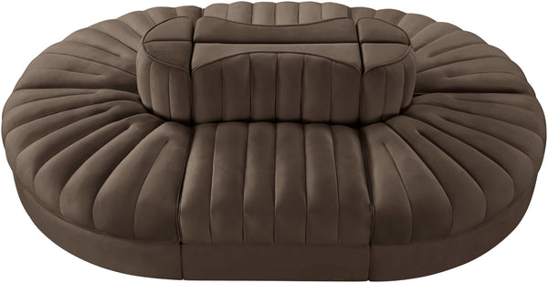 Meridian Furniture Rummi Six Piece Modular Sectional Channel Tufted Brown Velvet Performance Fabric Sofa 660Brown-Sec6C