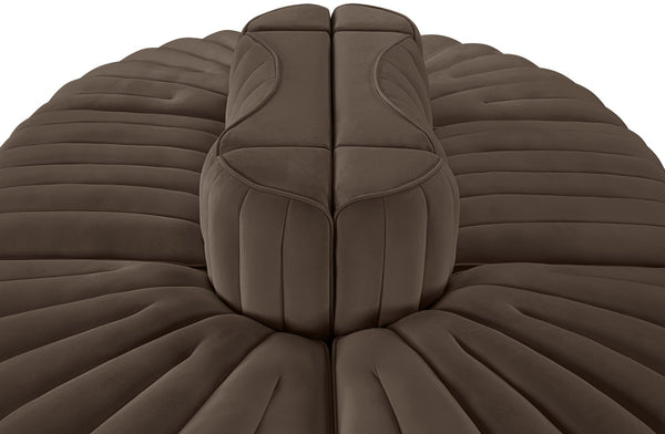 Meridian Furniture Rummi Six Piece Modular Sectional Channel Tufted Brown Velvet Performance Fabric Sofa 660Brown-Sec6C